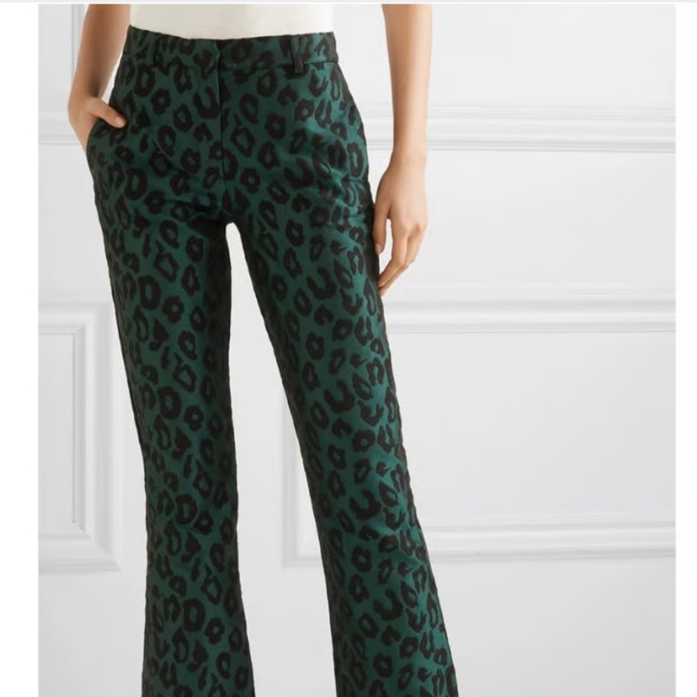 ANINE BING Cindy High Rise Emerald Leopard Ankle Trousers sz S